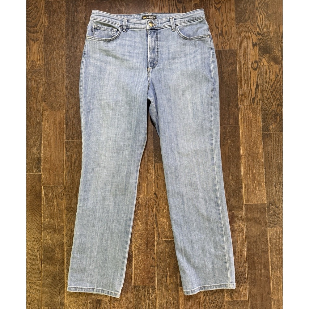 Lee Instantly Slims Relaxed Fit Jeans Womens 14M Blue‎ Excellent High Rise Denim